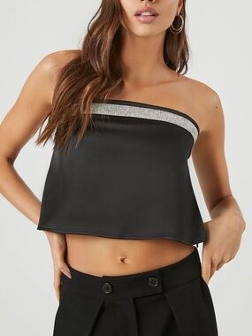 Forever 21 Black Satin Rhinestop top